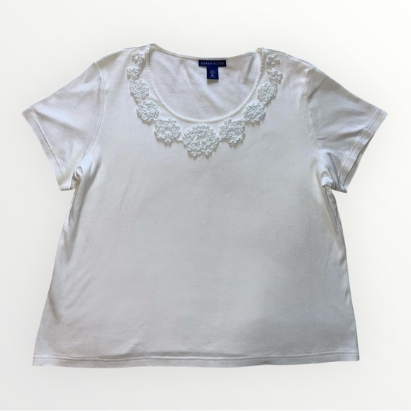 Karen Scott Tops - Karen Scott White Embroidered Floral Top
